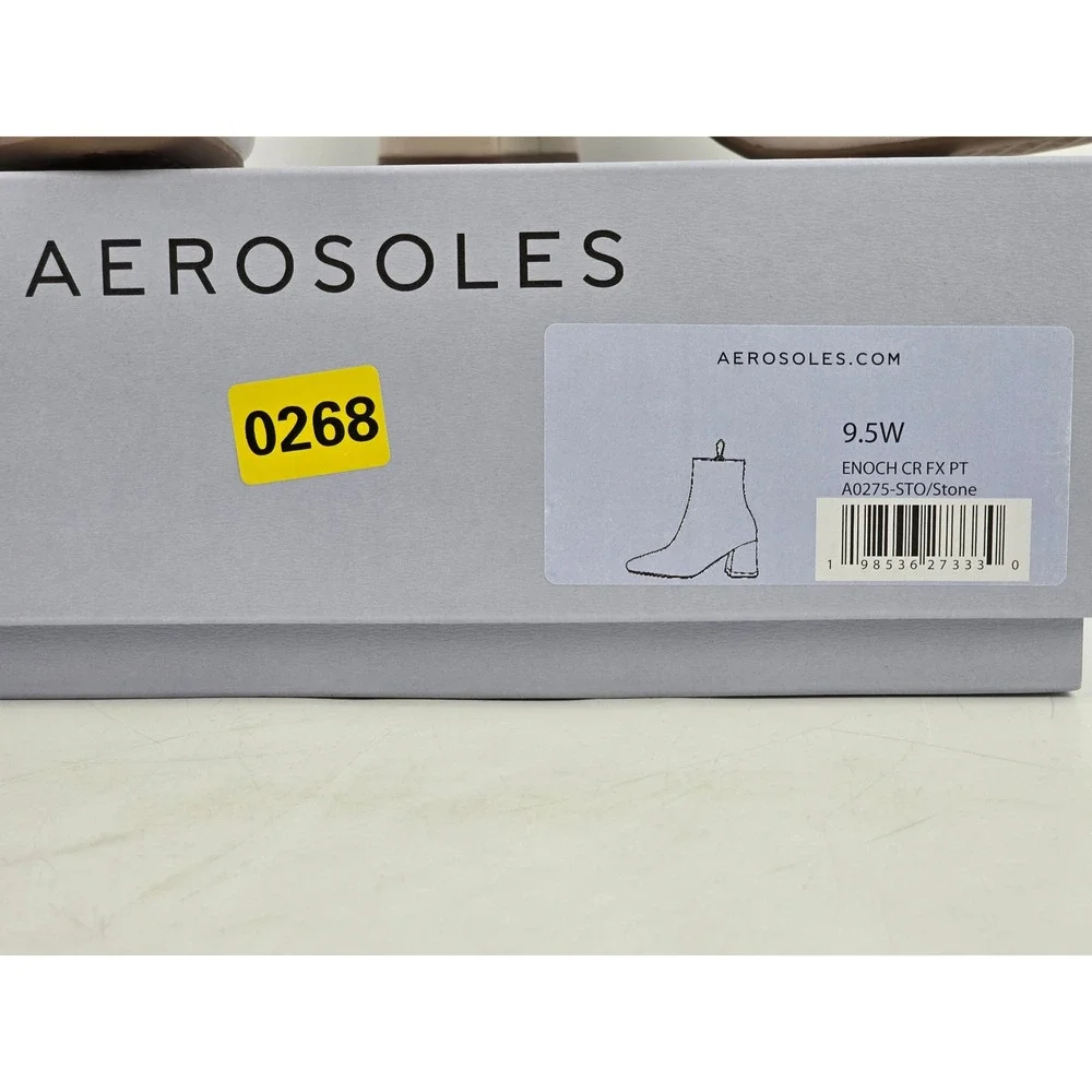 Aerosoles Enoch Ankle Boots Womens 9.5W Stone Patent Pointed Toe Block Heel NEW